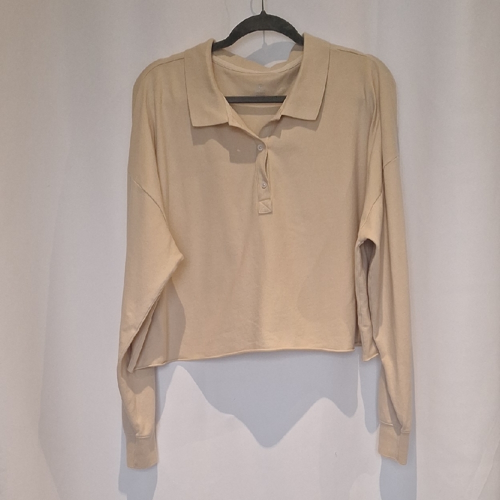 Offline By Aerie Beige Long Sleeve Cropped Polo Top Size XL